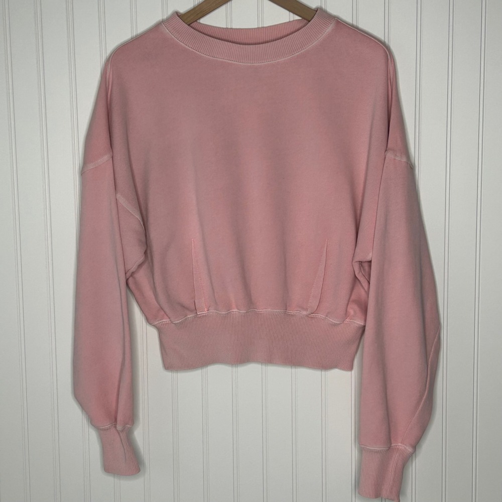 Aerie Cropped Pullover Sweatshirt Women's Pink Crew Neck Ribbed Casual Small